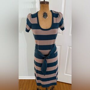 Betsey Johnson Blue and Tan Striped Sweater Dress